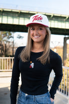 University of Alabama Black Ladies Long Sleeve Fitted T-Shirt with the Basketball Al Logo embroidered on the middle of the chest