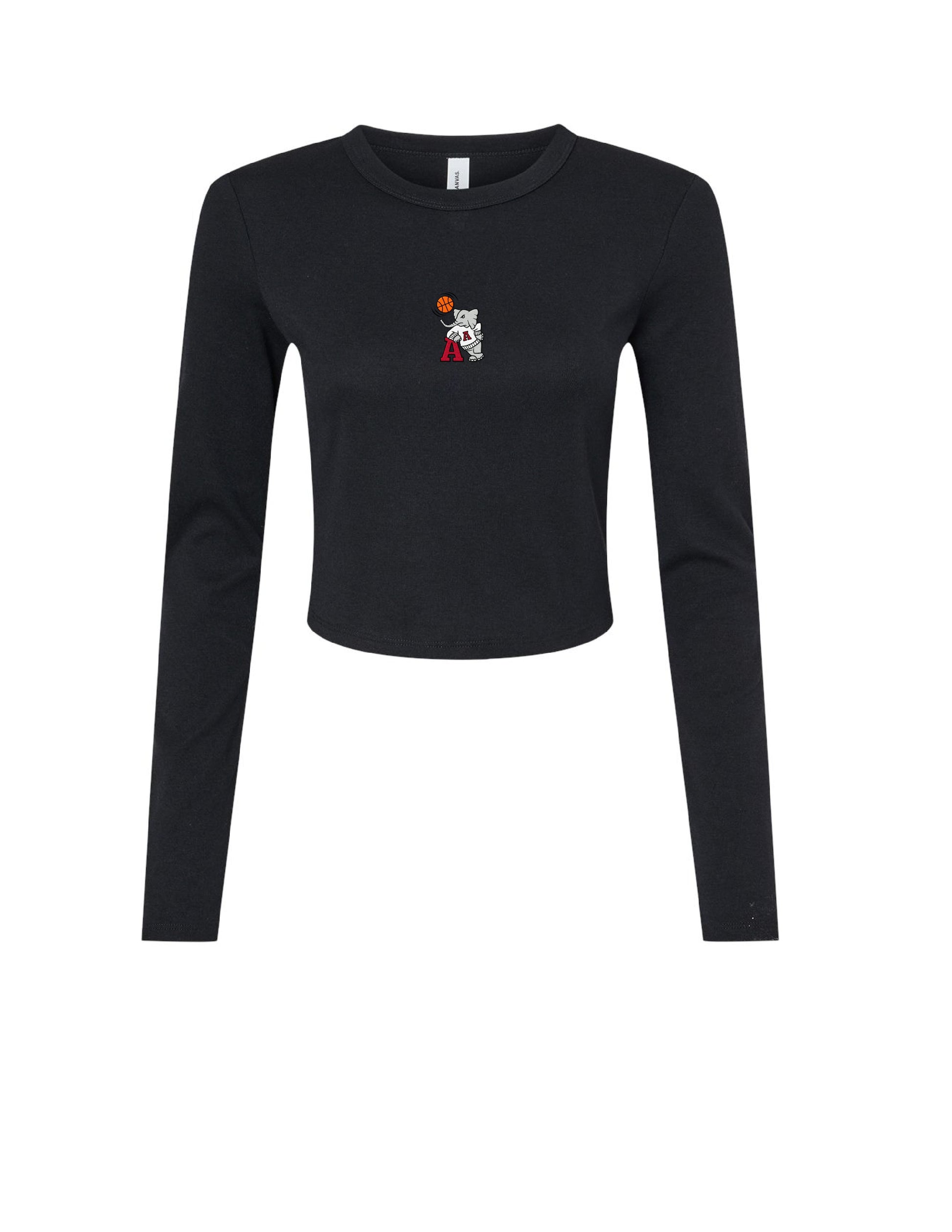 University of Alabama Black Ladies Long Sleeve T-Shirt with the Basketball Al Logo embroidered on the middle of the chest