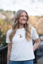 University of Alabama Off-White Ladies Short Sleeve T-Shirt with the Basketball Al Logo embroidered on the middle of the chest