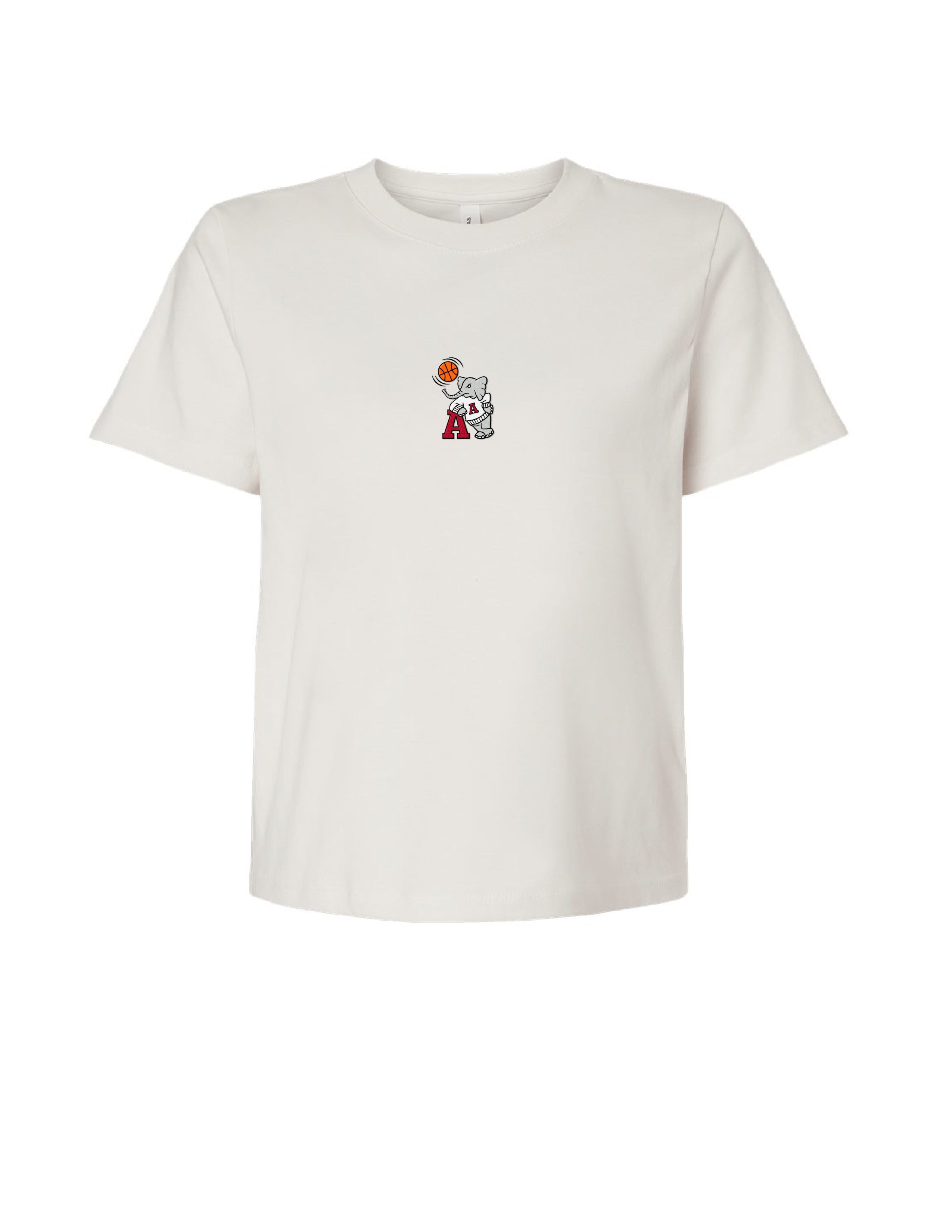 University of Alabama Off-White Ladies Short Sleeve T-Shirt with the Basketball Al Logo embroidered on the middle of the chest