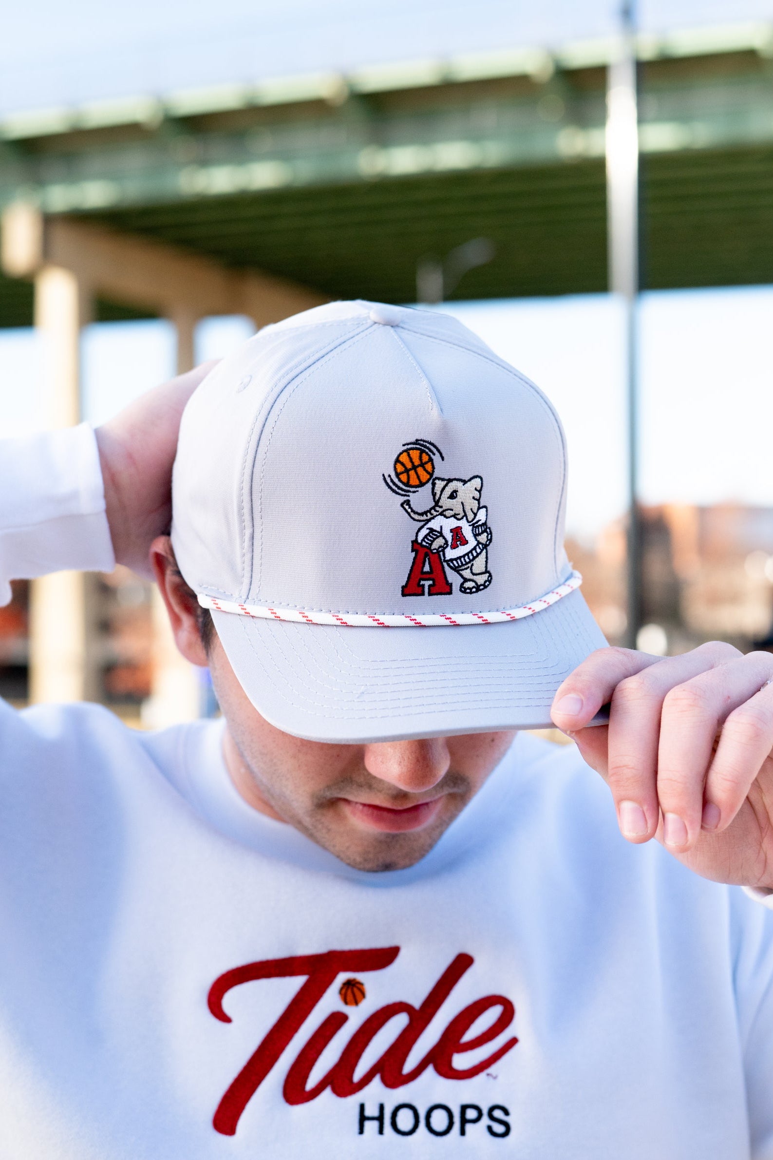 University of Alabama Light Grey Rope hat with Basketball Al Logo Embroidery