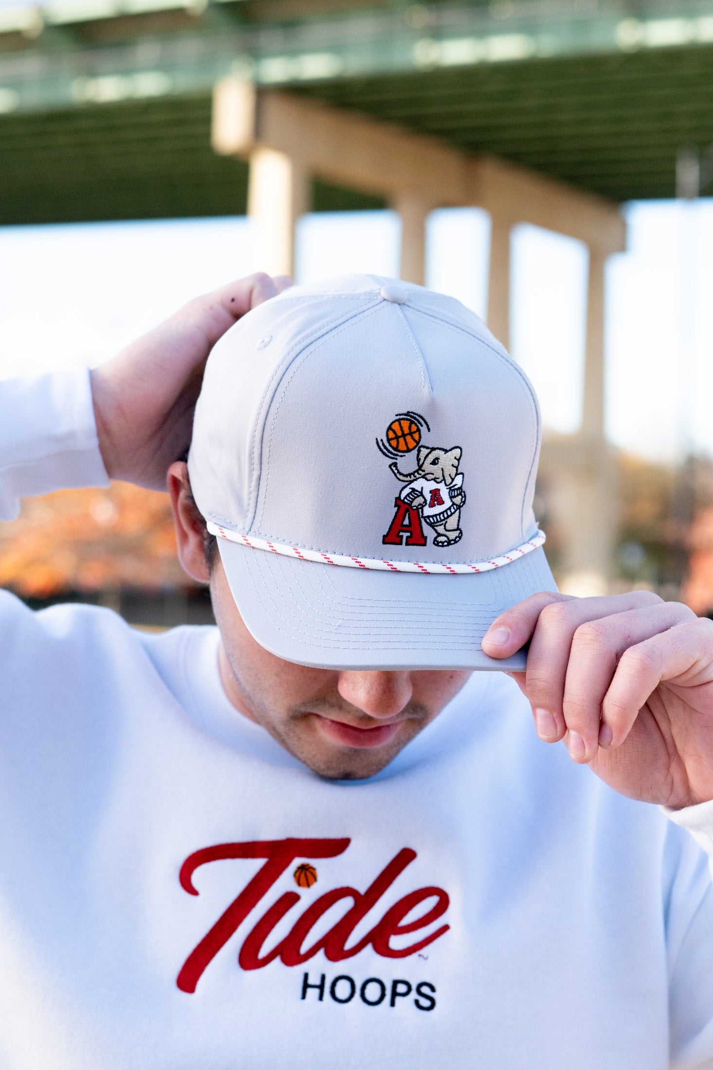 University of Alabama Light Grey Rope hat with Basketball Al Logo Embroidery