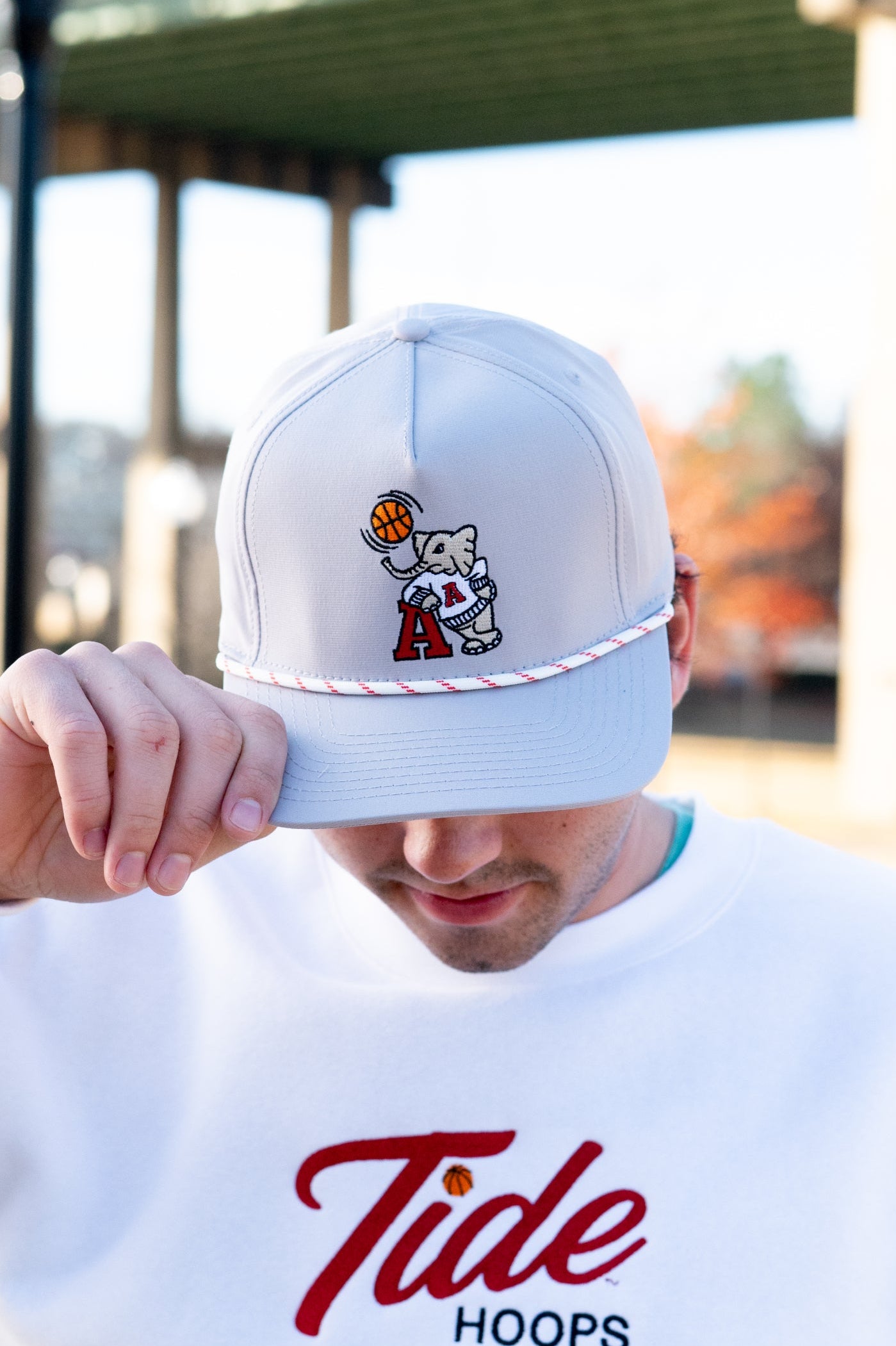 University of Alabama Light Grey Rope hat with Basketball Al Logo Embroidery