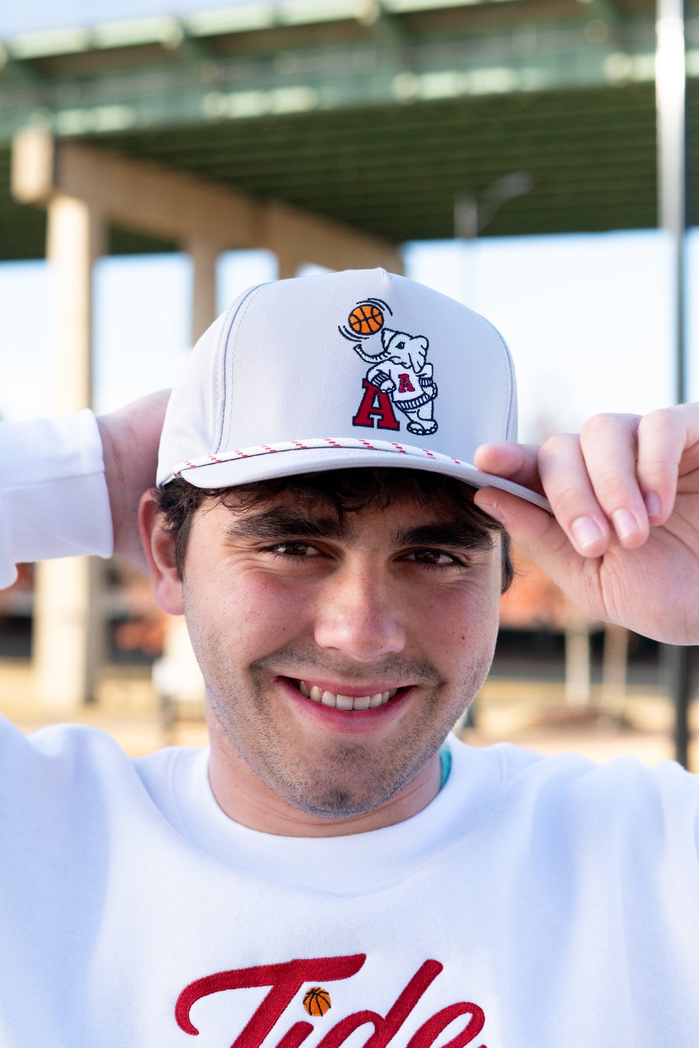 University of Alabama Light Grey Rope hat with Basketball Al Logo Embroidery