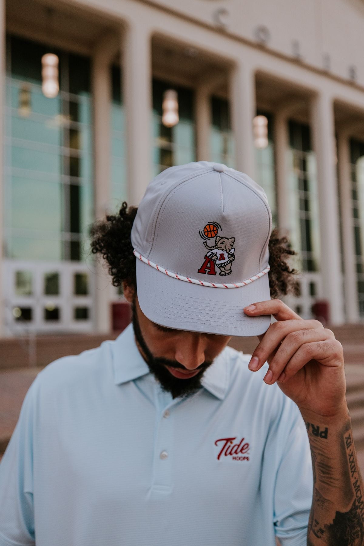 University of Alabama Light Grey Rope hat with Basketball Al Logo Embroidery