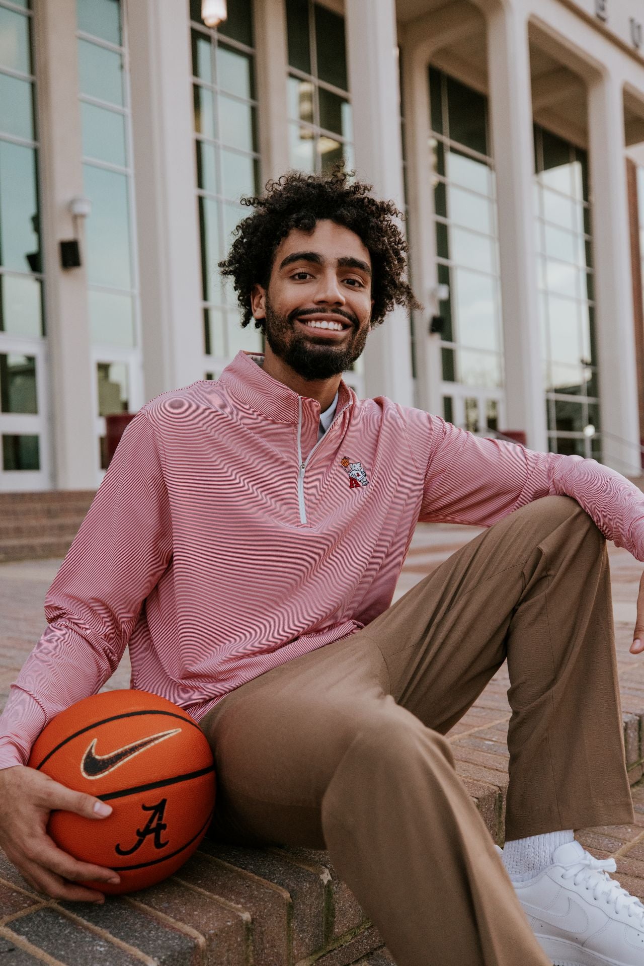 University of Alabama ¼ Zip Crimson Stripe Pullover with Basketball Al Logo Embroidery on the chest