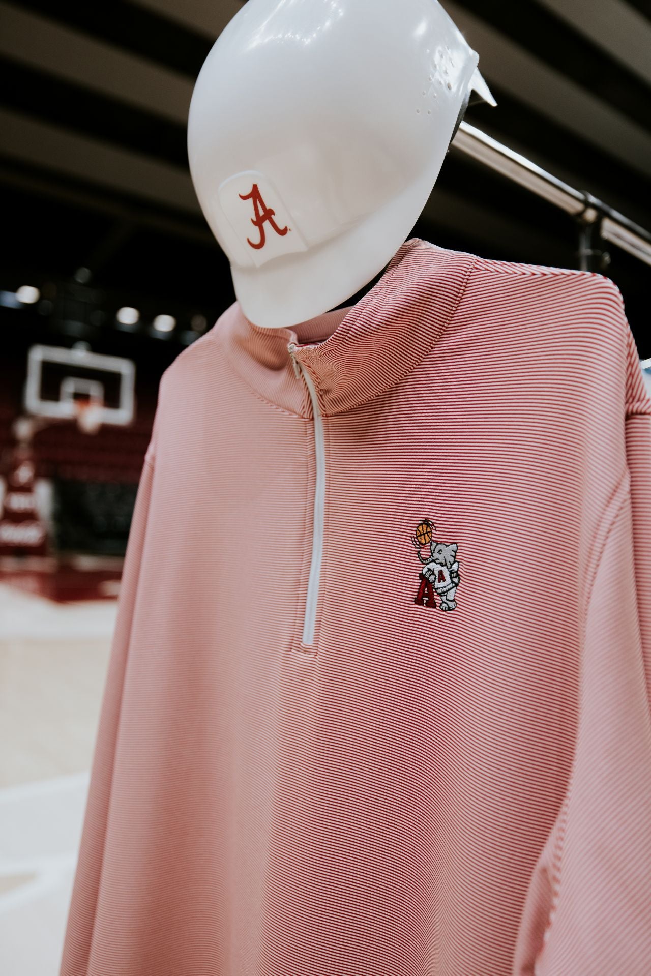University of Alabama ¼ Zip Crimson Stripe Pullover with Basketball Al Logo Embroidery on the chest