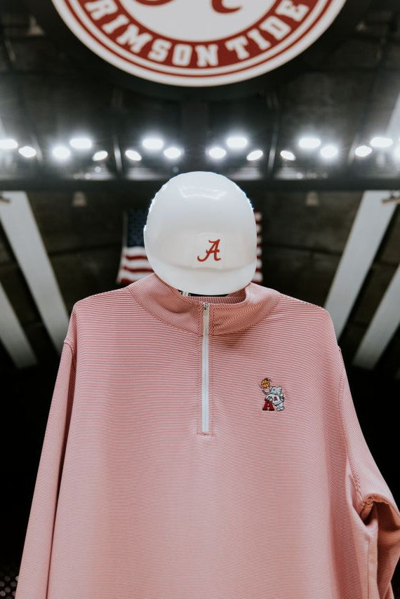 University of Alabama ¼ Zip Crimson Stripe Pullover with Basketball Al Logo Embroidery on the chest