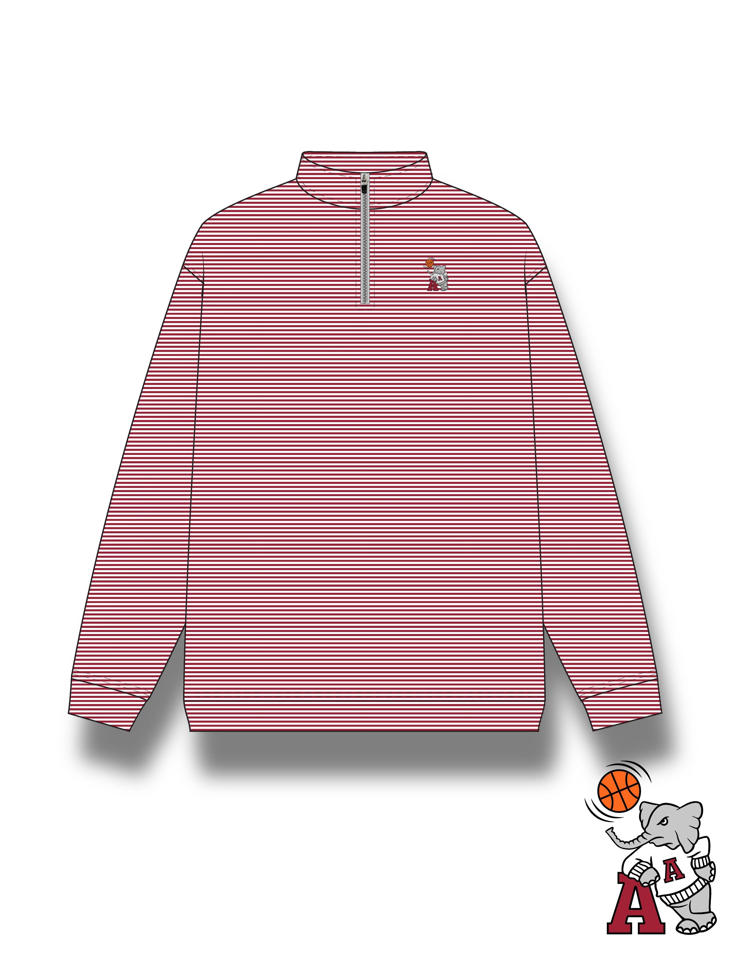 University of Alabama ¼ Zip Crimson Stripe Pullover with Basketball Al Logo Embroidery on the chest