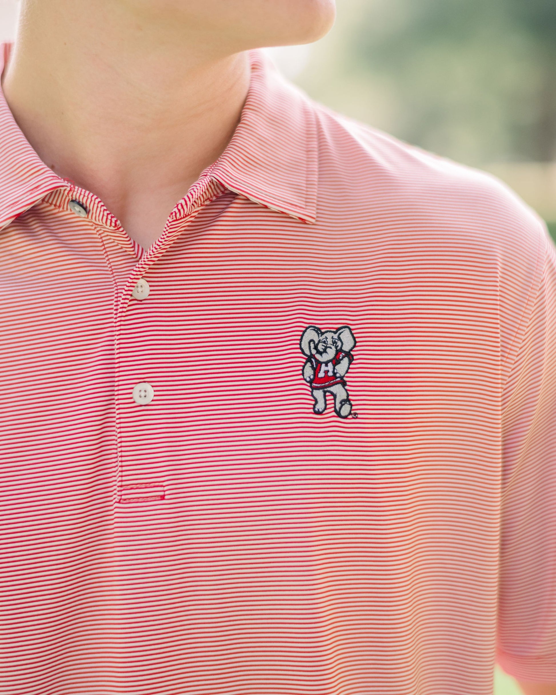 University of Alabama Red Men’s Stripe Polo with the Big Al Logo embroidery