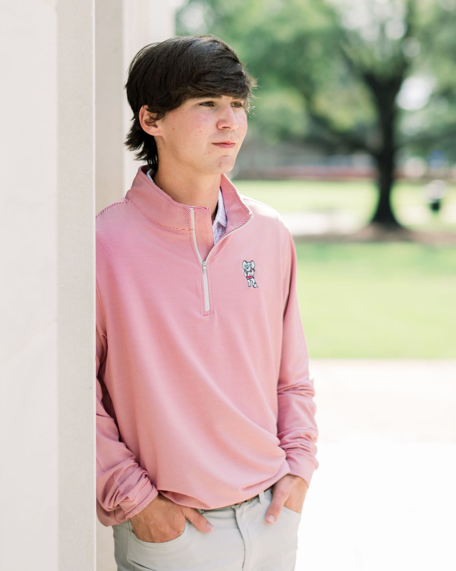 University of Alabama Men’s Crimson Stripe pullover with Big Al logo embroidery