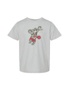 University of Alabama Grey Big Al Youth T-Shirt with an image of Big Al in a basketball uniform dunking a basketball