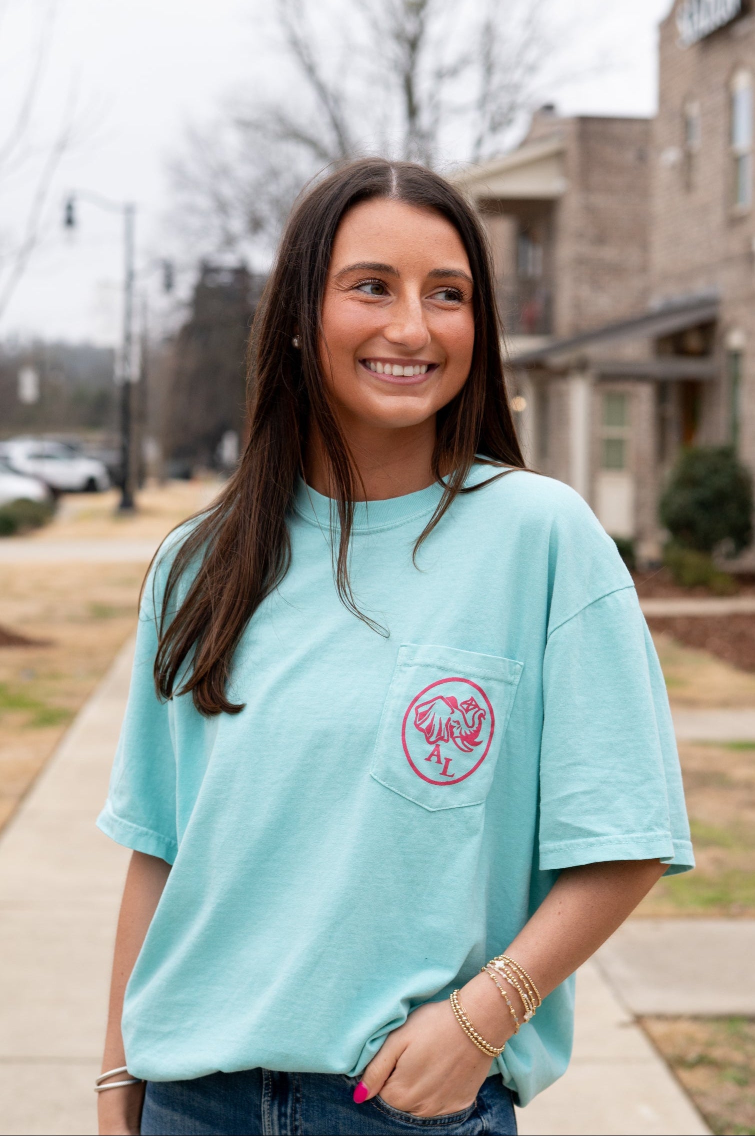 University of Alabama Mint T-Shirt with the Elephant Seal Logo on the front pocket