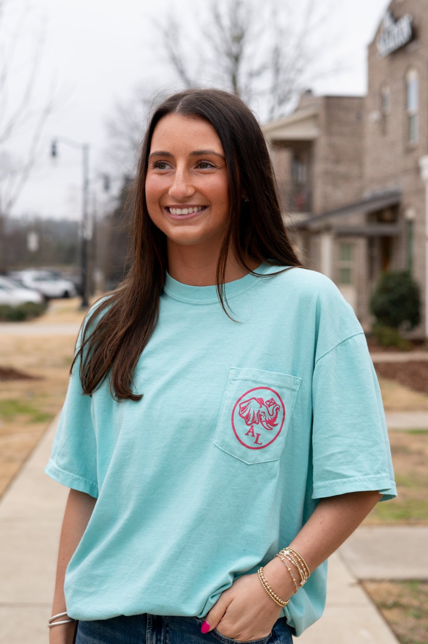 University of Alabama Mint T-Shirt with the Elephant Seal Logo on the front pocket