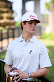 University of Alabama Light Grey Men’s Stripe Polo with the Big Al Logo embroidery