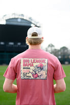 University of Alabama Red Comfort Colors T-Shirt with an image of Big Al in baseball gear swinging a bat below text "Big League Bama"