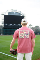 University of Alabama Red Comfort Colors T-Shirt with an image of Big Al in baseball gear swinging a bat below text "Big League Bama"