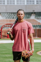 Front Pocket design featuring big al holding a baseball bat over his head