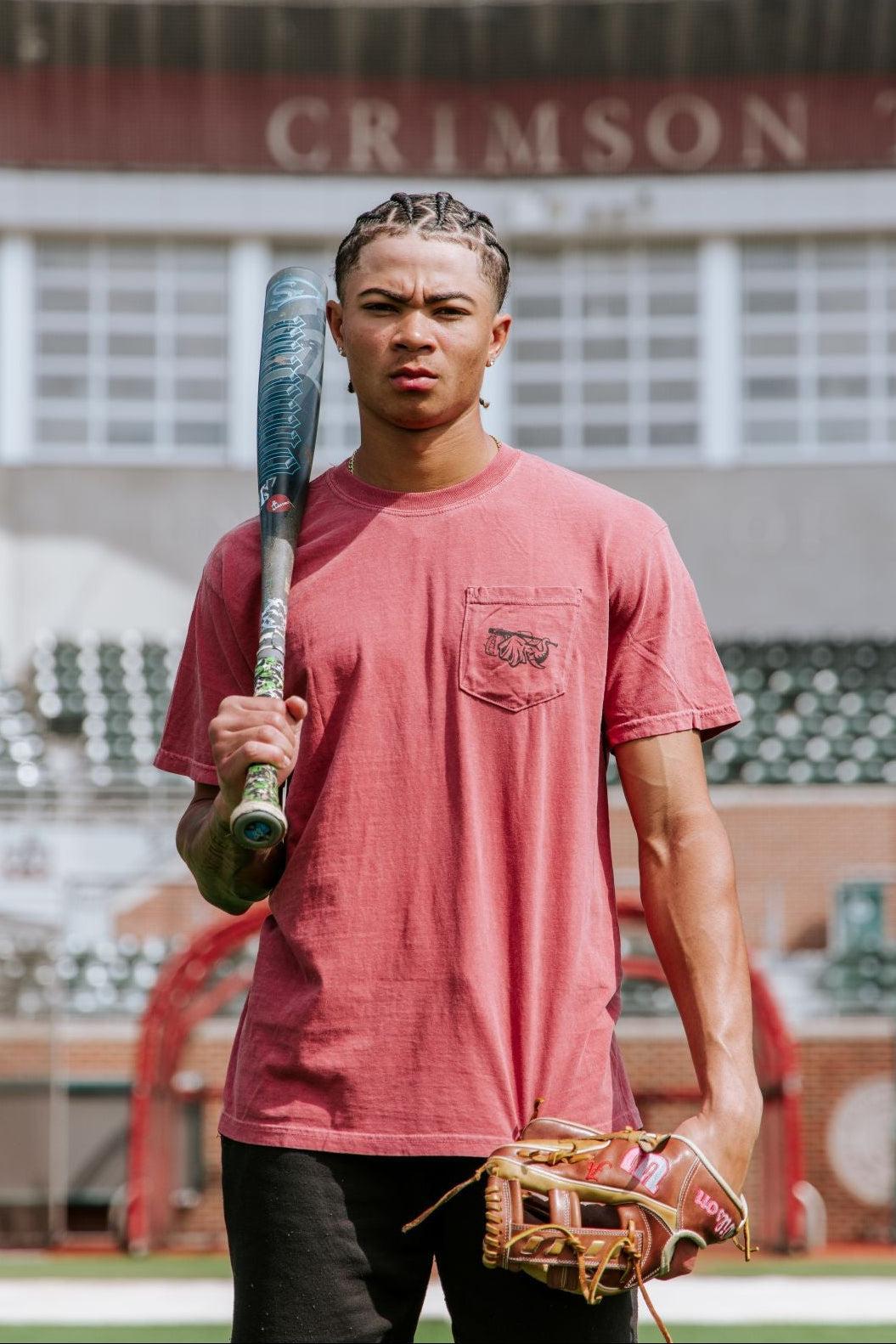 Front Pocket design featuring big al holding a baseball bat over his head