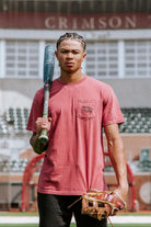 Front Pocket design featuring big al holding a baseball bat over his head