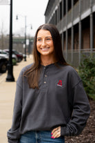 University of Alabama Grey Thermal Henley with Red Block A Logo Embroidery