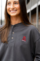 University of Alabama Grey Thermal Henley with Red Block A Logo Embroidery