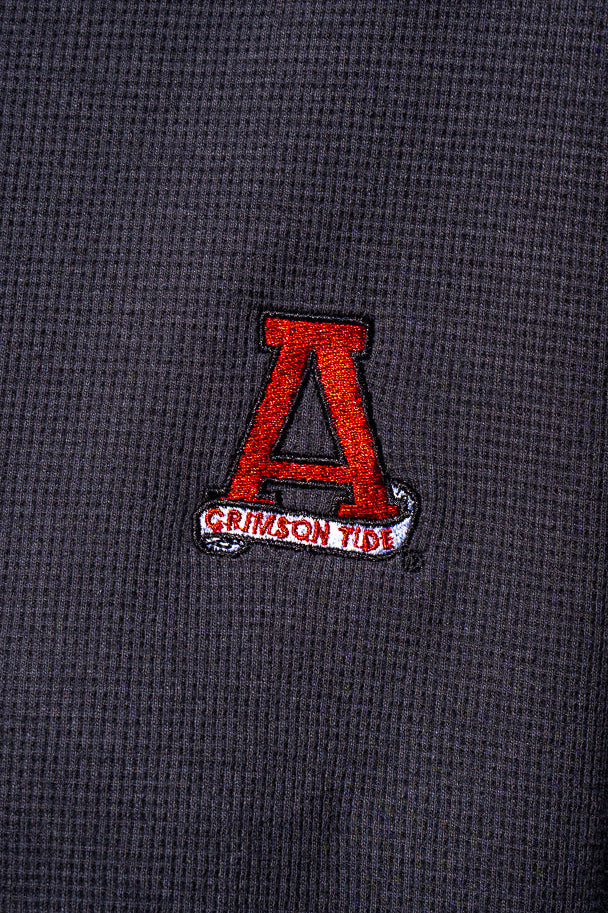 University of Alabama Grey Thermal Henley with Red Block A Logo Embroidery