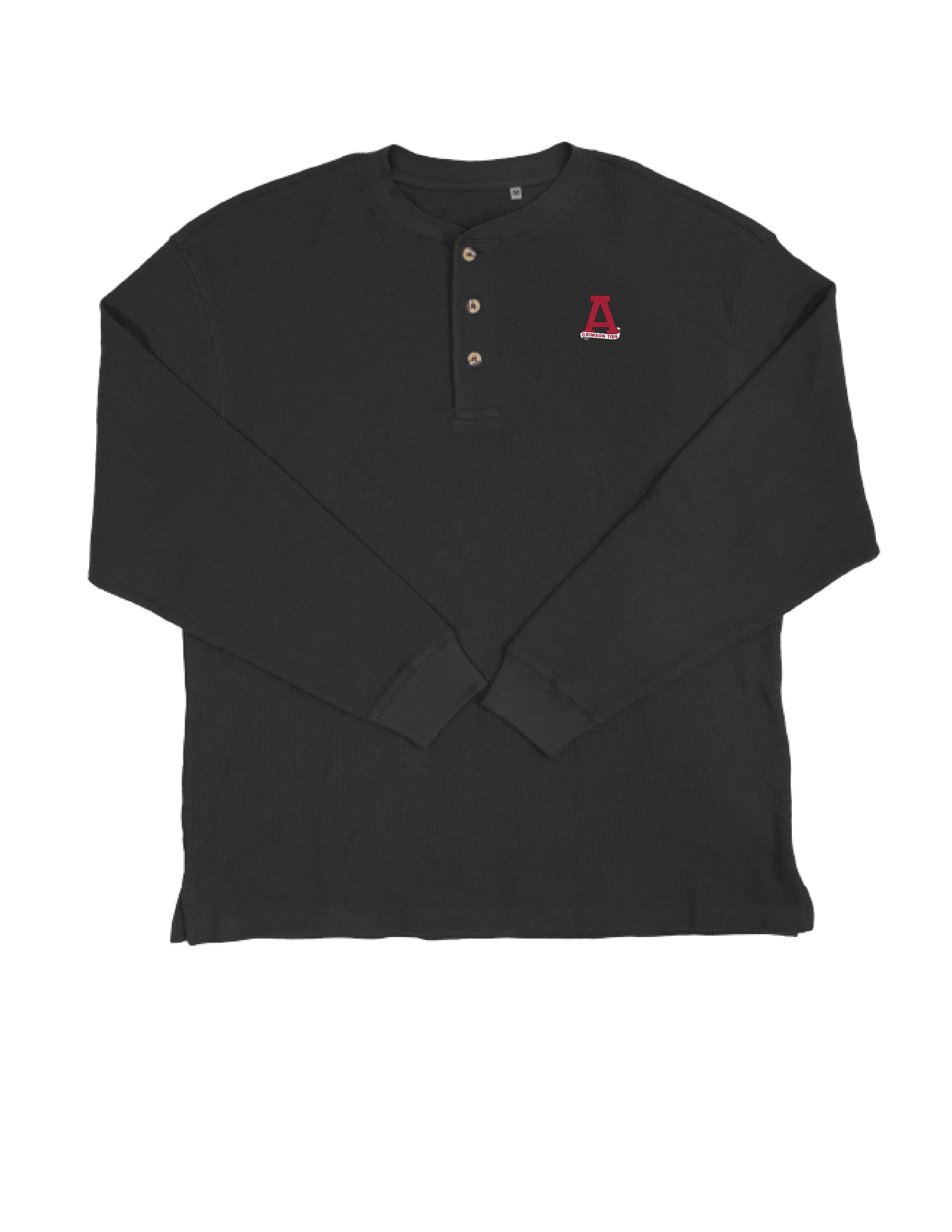 University of Alabama Grey Thermal Henley with Red Block A Logo Embroidery