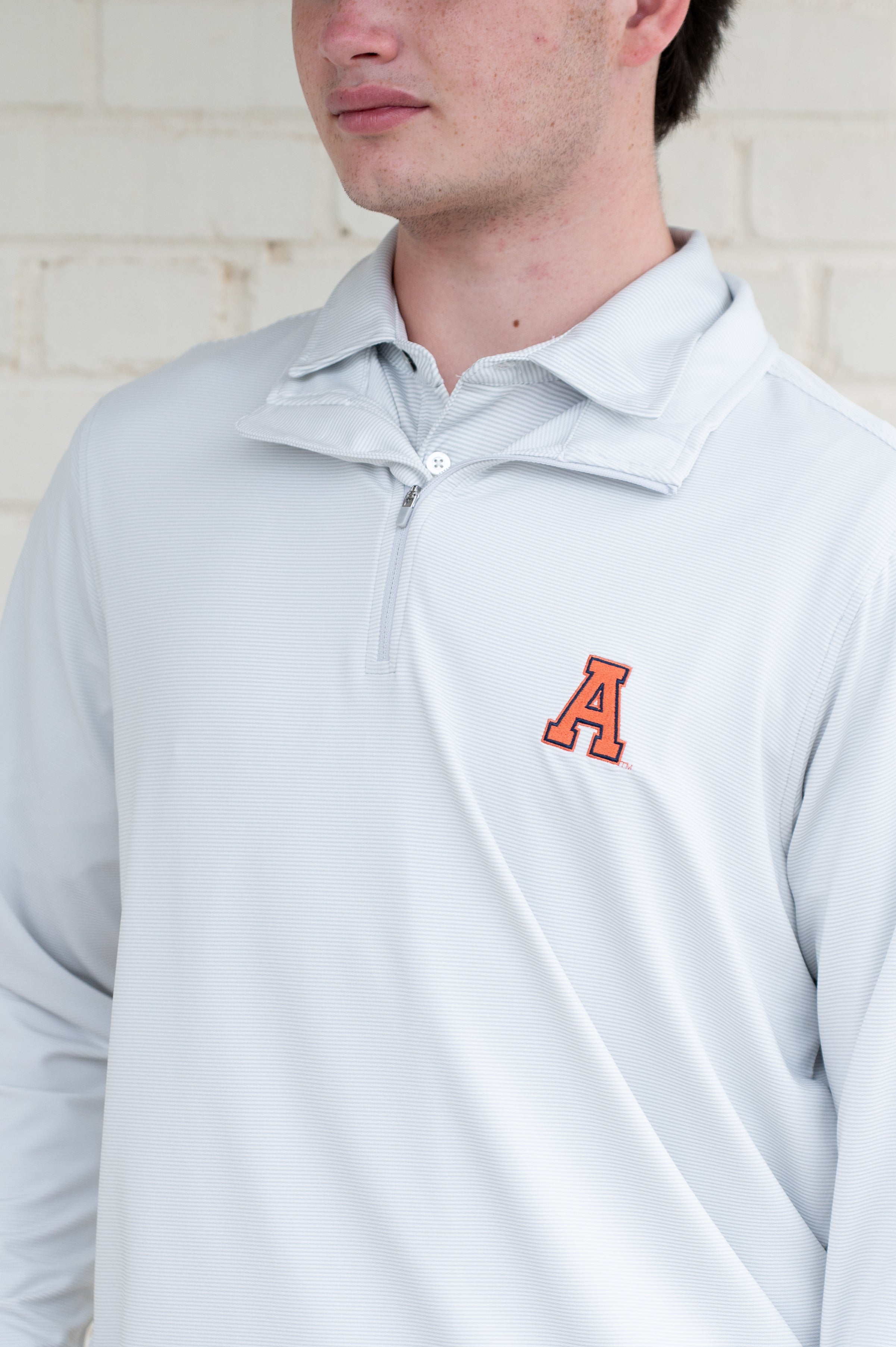 Auburn Pullover | Light Grey Performance Quarter Zip with Block A