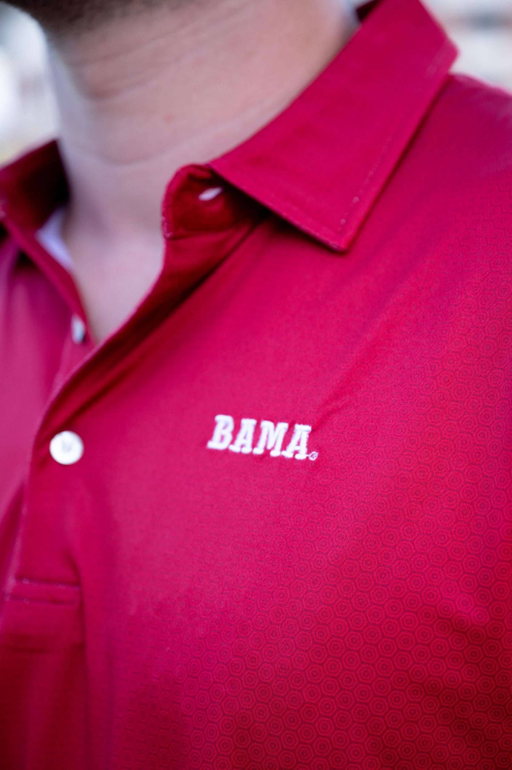 University of Alabama Red Hex Polo with White Block Bama Embroidery