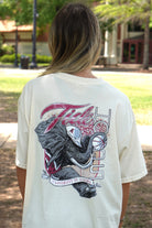 University of Alabama Cream Comfort Colors T-Shirt with an image of Big Al in a hard hat holding a basketball to form the second "O" in "HOOPS 