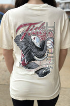 University of Alabama Cream Comfort Colors T-Shirt with an image of Big Al in a hard hat holding a basketball to form the second "O" in "HOOPS 