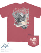 University of Alabama Red T-Shirt with Big Al wearing a hard hat and holding a basketball with his trunk to help spell the word “Hoops”