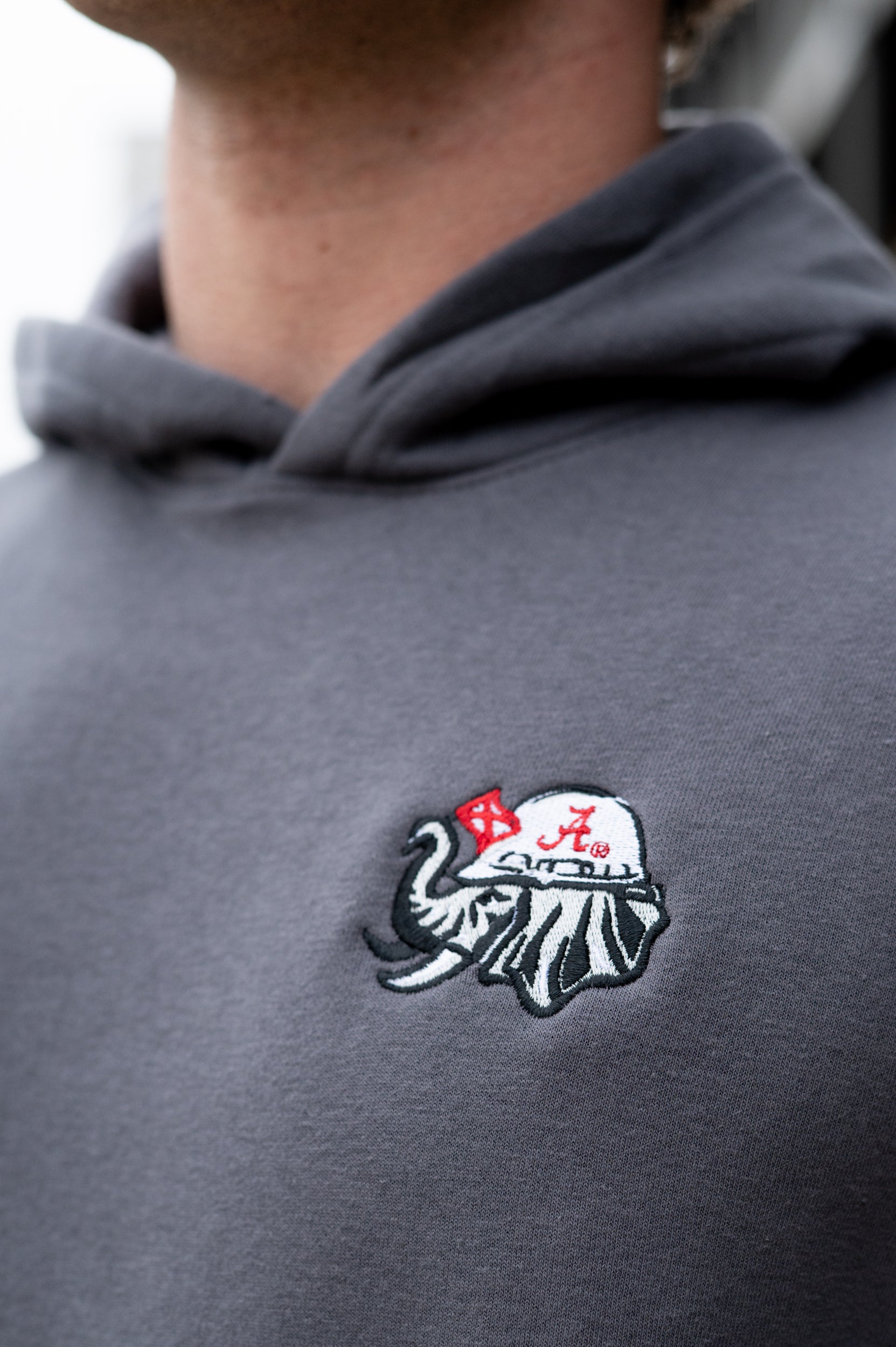 University of Alabama Dark Grey Hoodie with the Blue Collar Big Al logo embroidery 