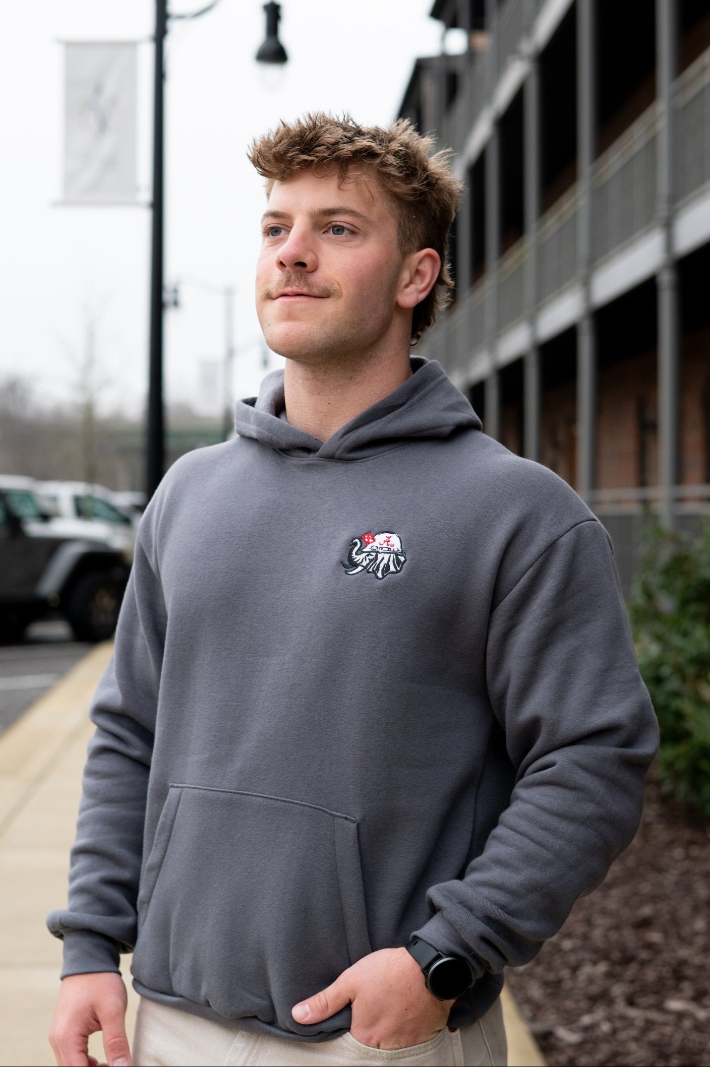 University of Alabama Dark Grey Hoodie with the Blue Collar Big Al logo embroidery 