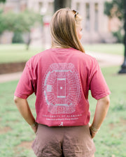 University of Alabama Red T-Shirt with an image of the Saban Field at Bryant-Denny Stadium Blueprint