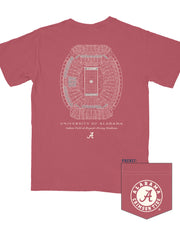 University of Alabama Red T-Shirt with an image of the Saban Field at Bryant-Denny Stadium Blueprint