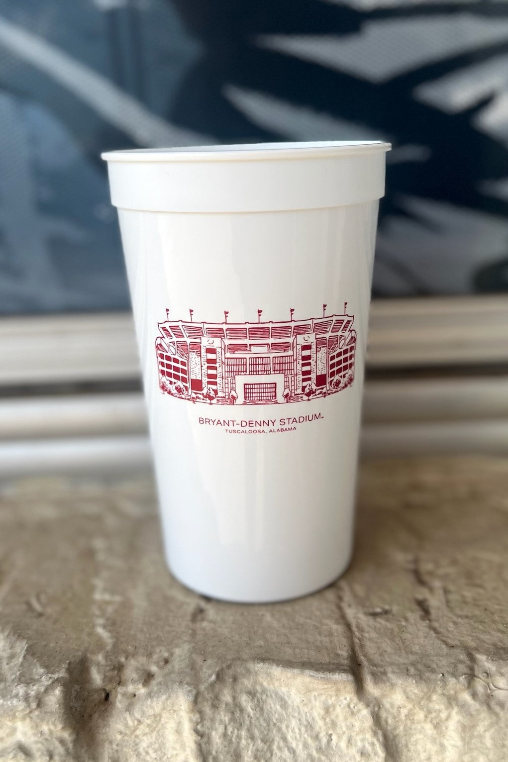 University of Alabama White Stadium Cup with a Red illustration of Bryant-Denny Stadium