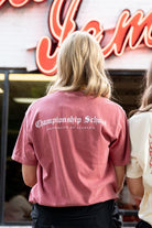 University of Alabama Red T-Shirt with White text "Championship School" in gothic script