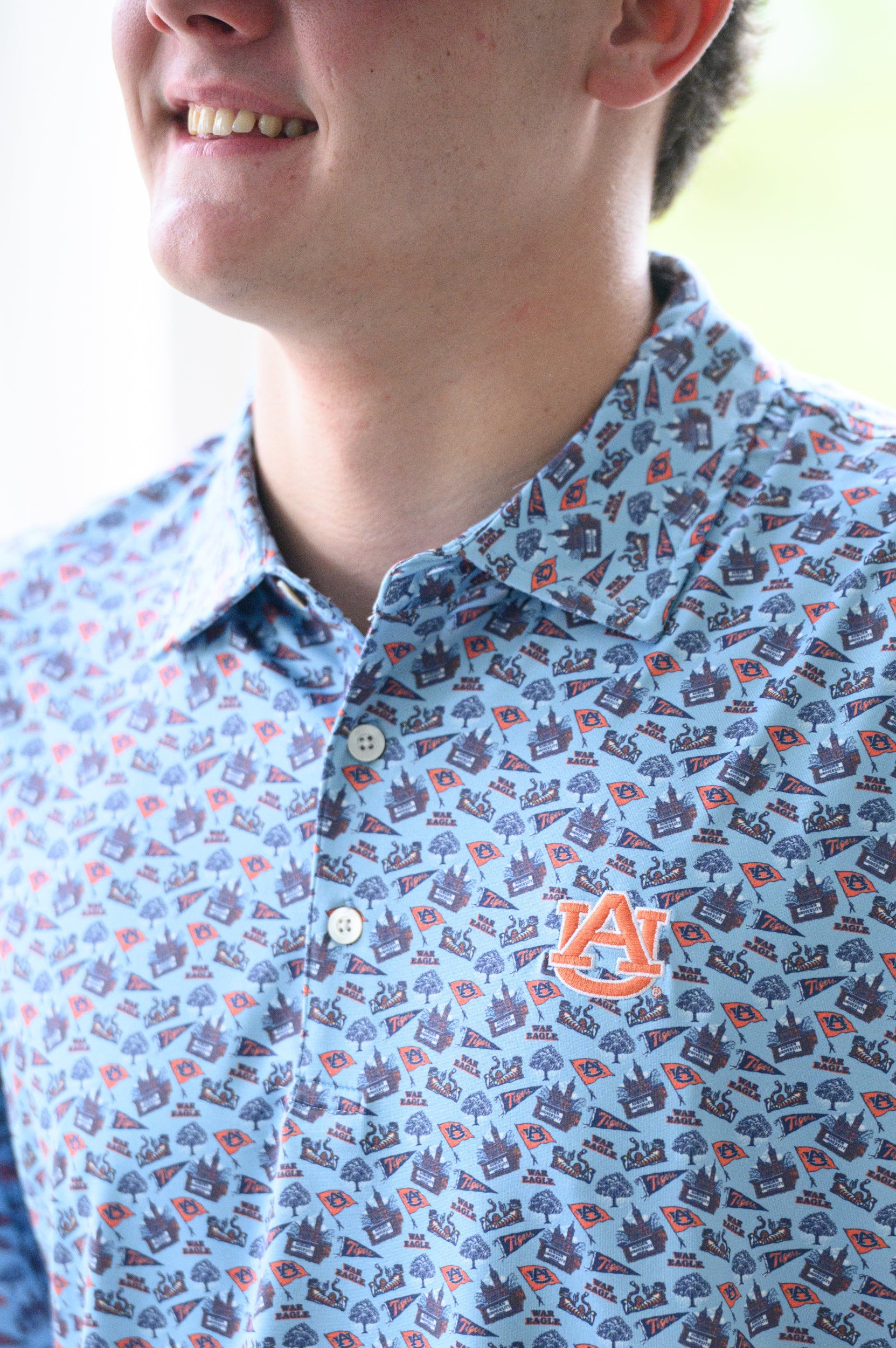 Auburn University Blue Men’s Patterned Polo with the AU Logo embroidery