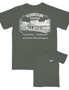 Conecuh Dark Green Shirt with an illustration of the old Conecuh Sausage building
