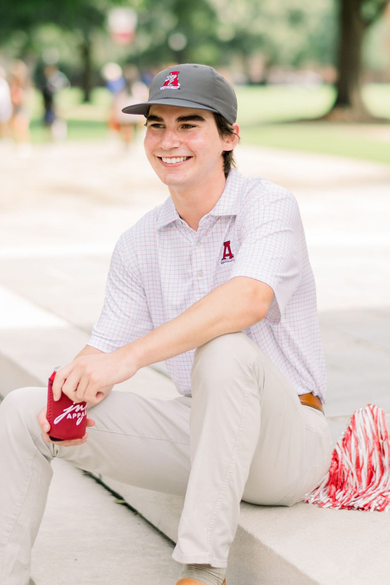 University of Alabama Men’s Windowpane Polo with Block A logo embroidery