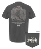 Mississippi State Dark Grey T-Shirt with a blueprint of the Davis Wade Stadium