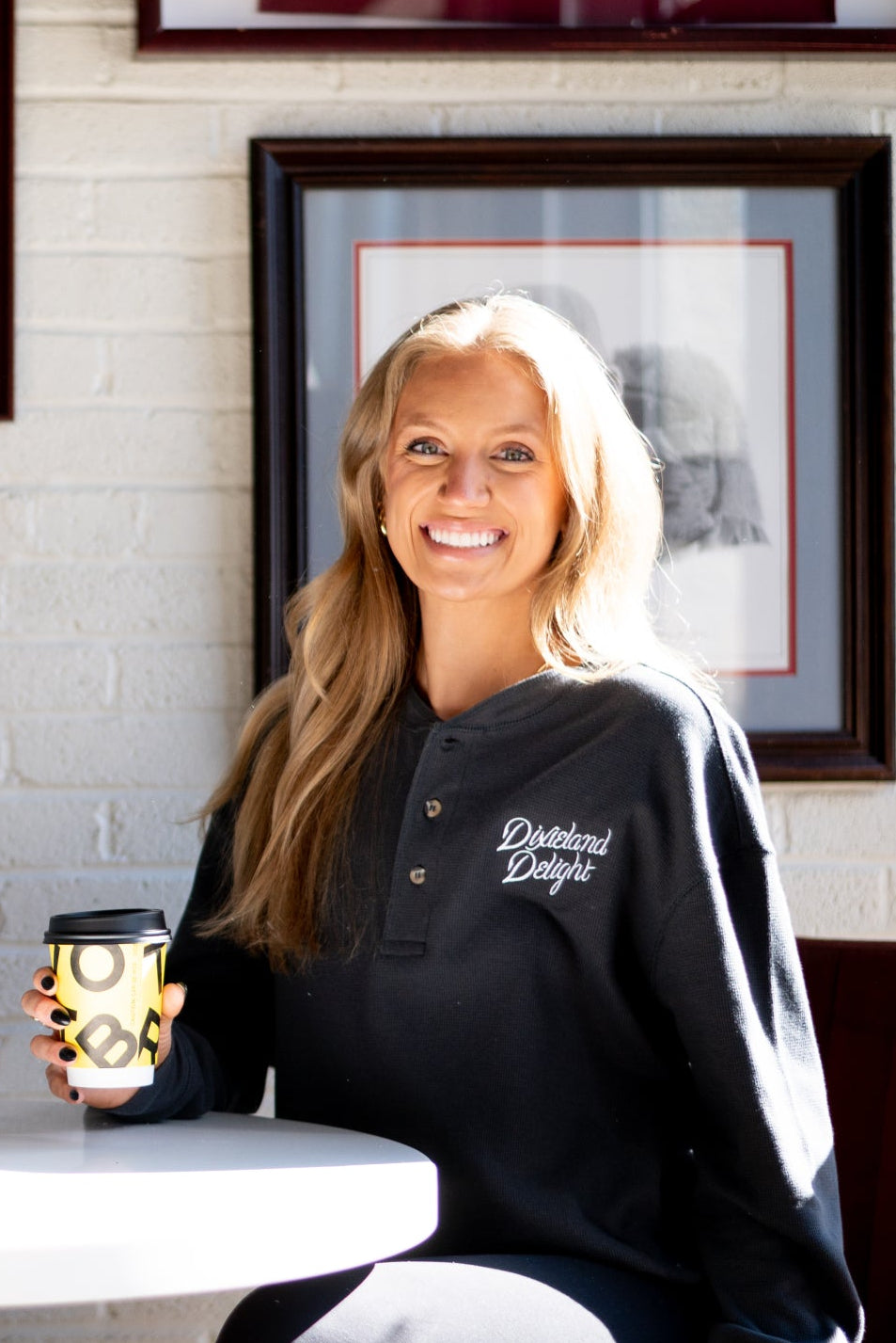 University of Alabama Black Henley with White Dixieland Delight embroidery