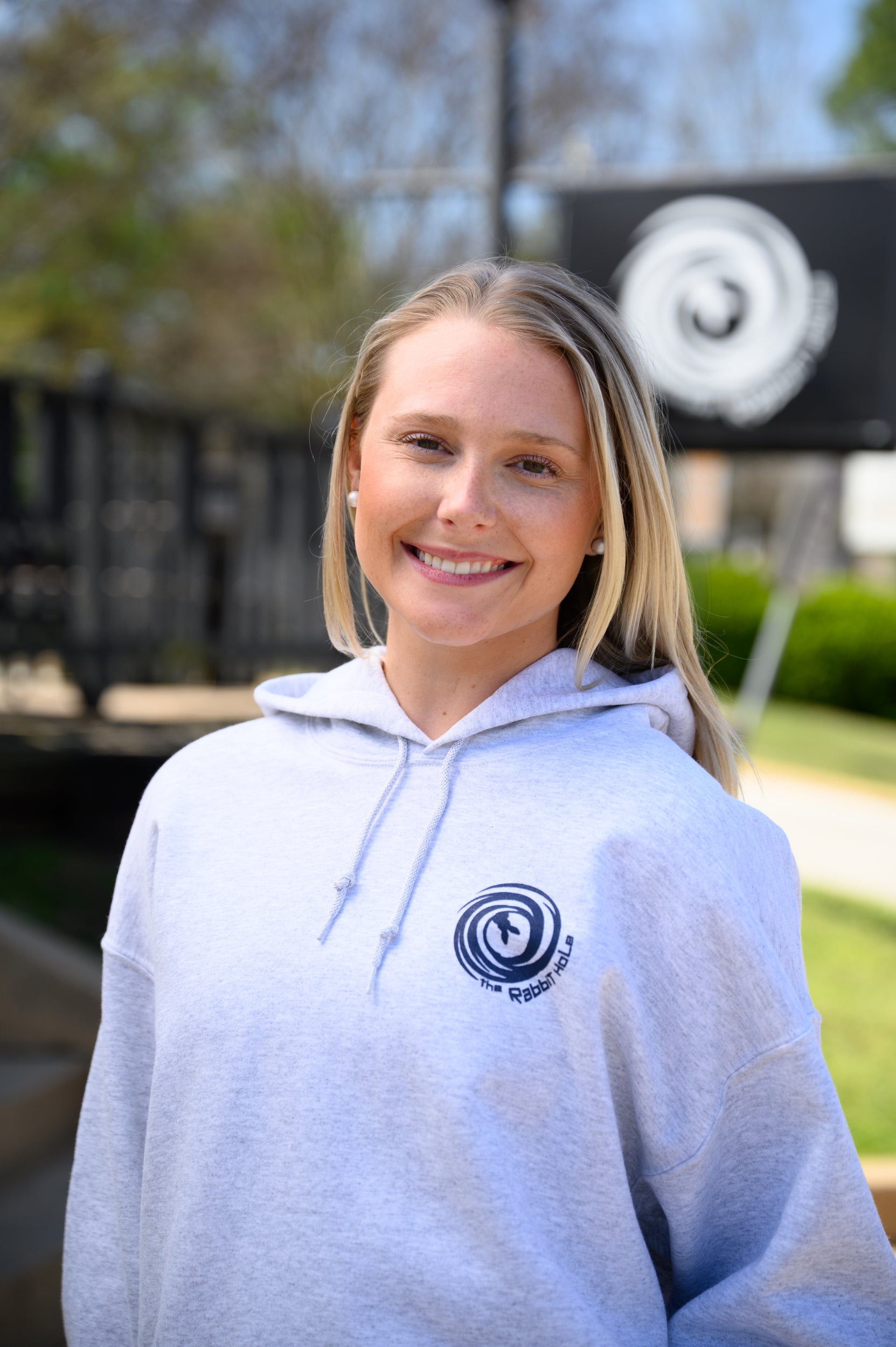 Rabbit Hole Grey Hoodie with The Rabbit Hole Logo left chest design