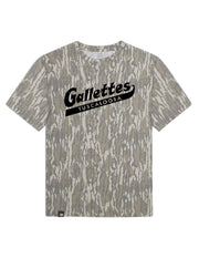 Gallettes Bottomland Camouflage shirt with a Black print of the Gallettes logo