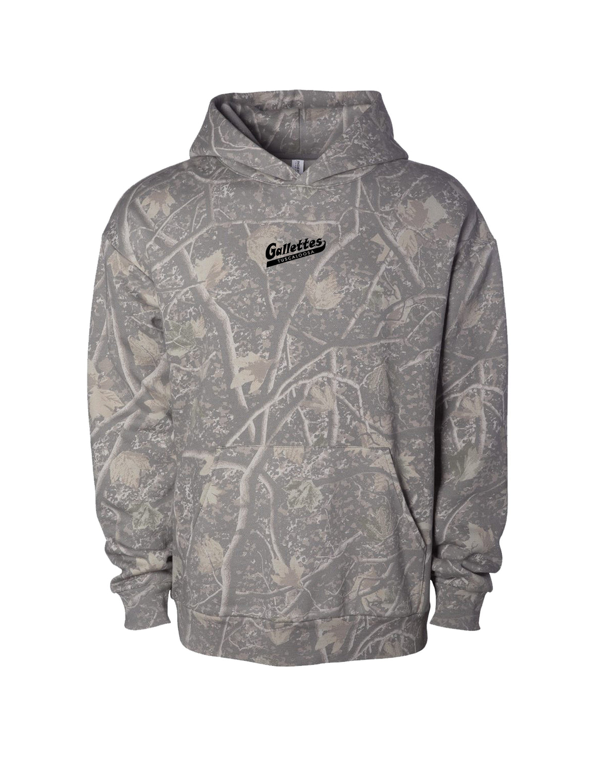 Gallettes Realistic Camo Hoodie with Black Gallettes Logo embroidery
