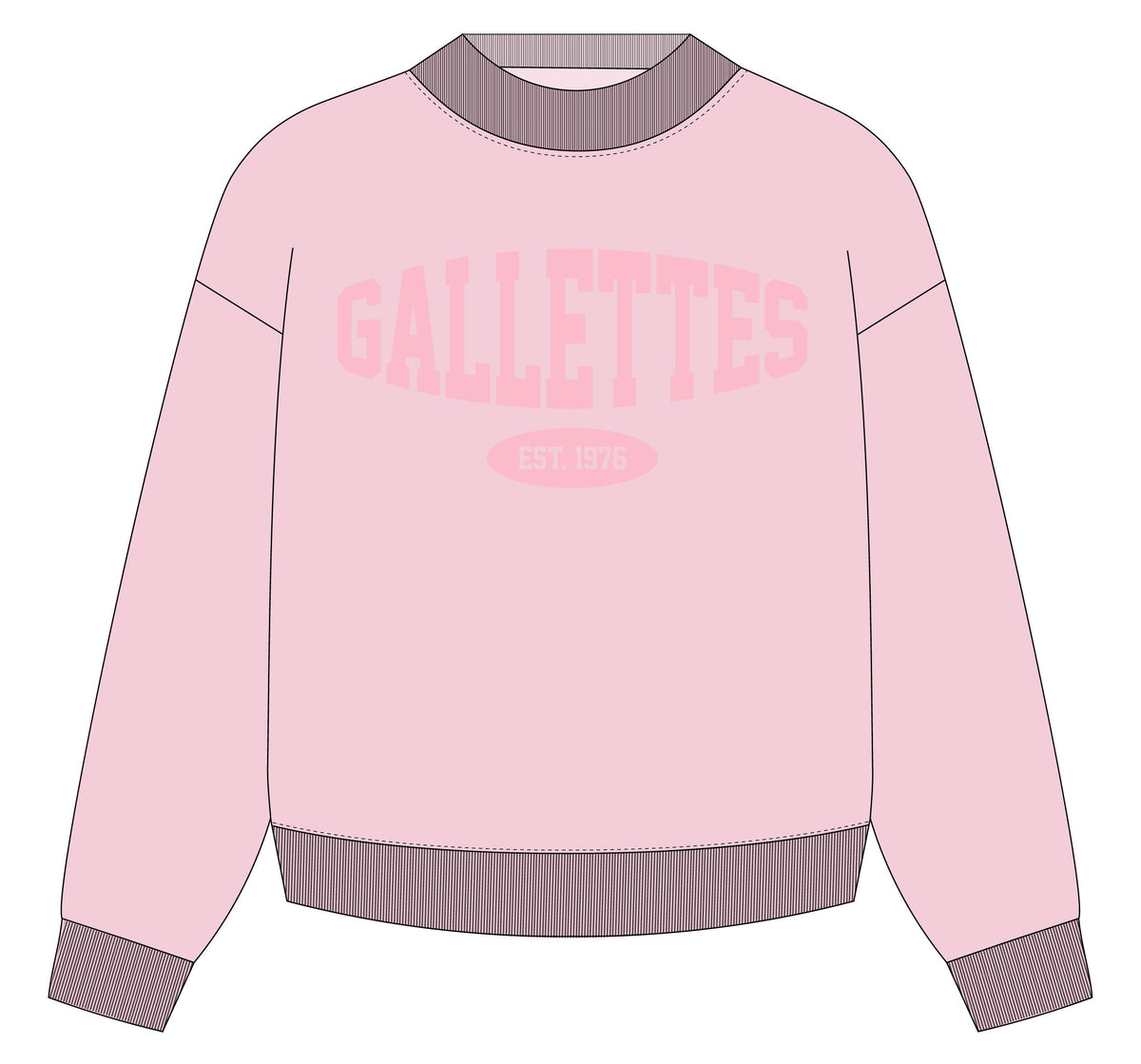 Gallettes  Pink Mock Neck with Pink Block letters spelling “Gallettes”