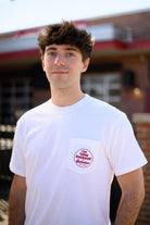 Gallettes White T-Shirt with a Font Pocket with Red "I Got Yellow Hammered"