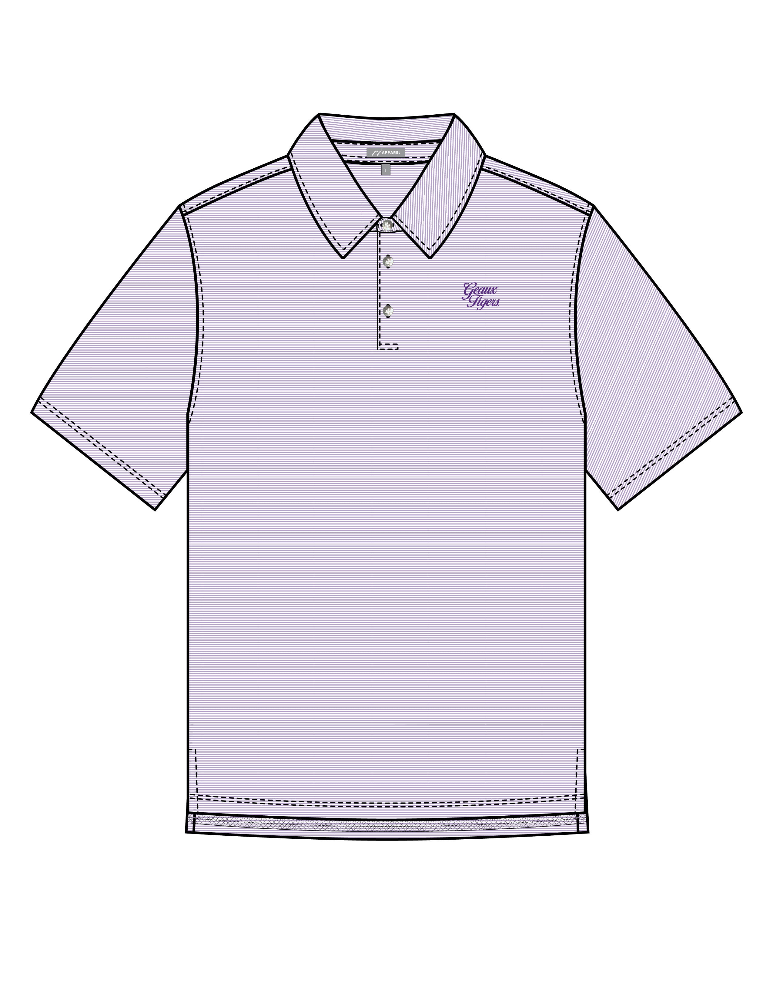 LSU Men’s Purple Stripe Polo with Purple Script “Geaux Tigers” Embroidery